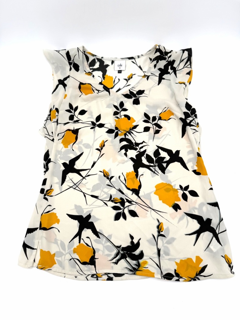 NWOT New Cabi Women's Sleeveless Shirt XS Top Blouse Cream Yellow Black 54077